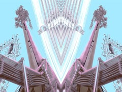 Deco Towers #1 - Retro cyan blue, pink & purple mirrored abstract tower