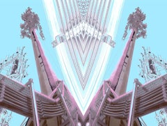 Deco Towers #1 - Retro cyan blue, pink & purple mirrored abstract tower