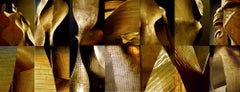 Spanish Symmetry - Large gold & tan texture abstract 18-panel installation