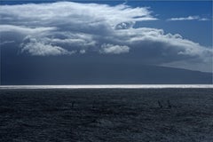 Surf Rider - Blue and white Maui sea landscape with wind surfers, waves & clouds