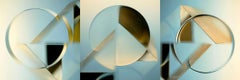 Calculus of Variation - Abstract light blue & yellow triptych glass prism circle