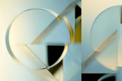 Calculus of Variation - Abstract light blue & yellow triptych glass prism circle