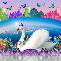 Swan - Jewel tone pop art swan digital collage w/ butterflies 
amethyst geodes