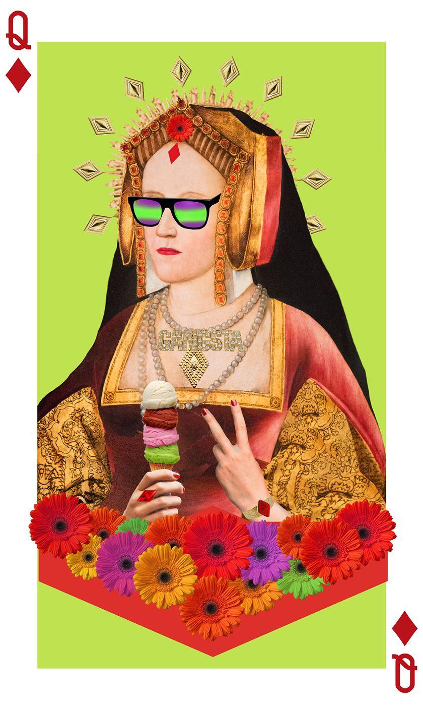 Julia McLaurin Color Photograph - Heart Queen - Playing card diamond royal queen digital collage w/ ice cream
