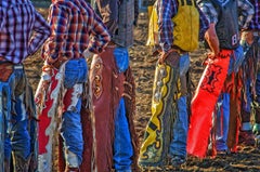 Chaps Rock Springs - Cowboys lined up, colorful fringe chaps & blue jeans