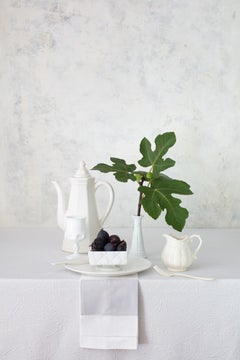 Off White 8 - Still life table setting w/ fig fruit and leaves, white tea set