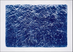 Pacific Ocean Currents, Handmade Cyanotype Seascape in Blue, Waves Landscape 