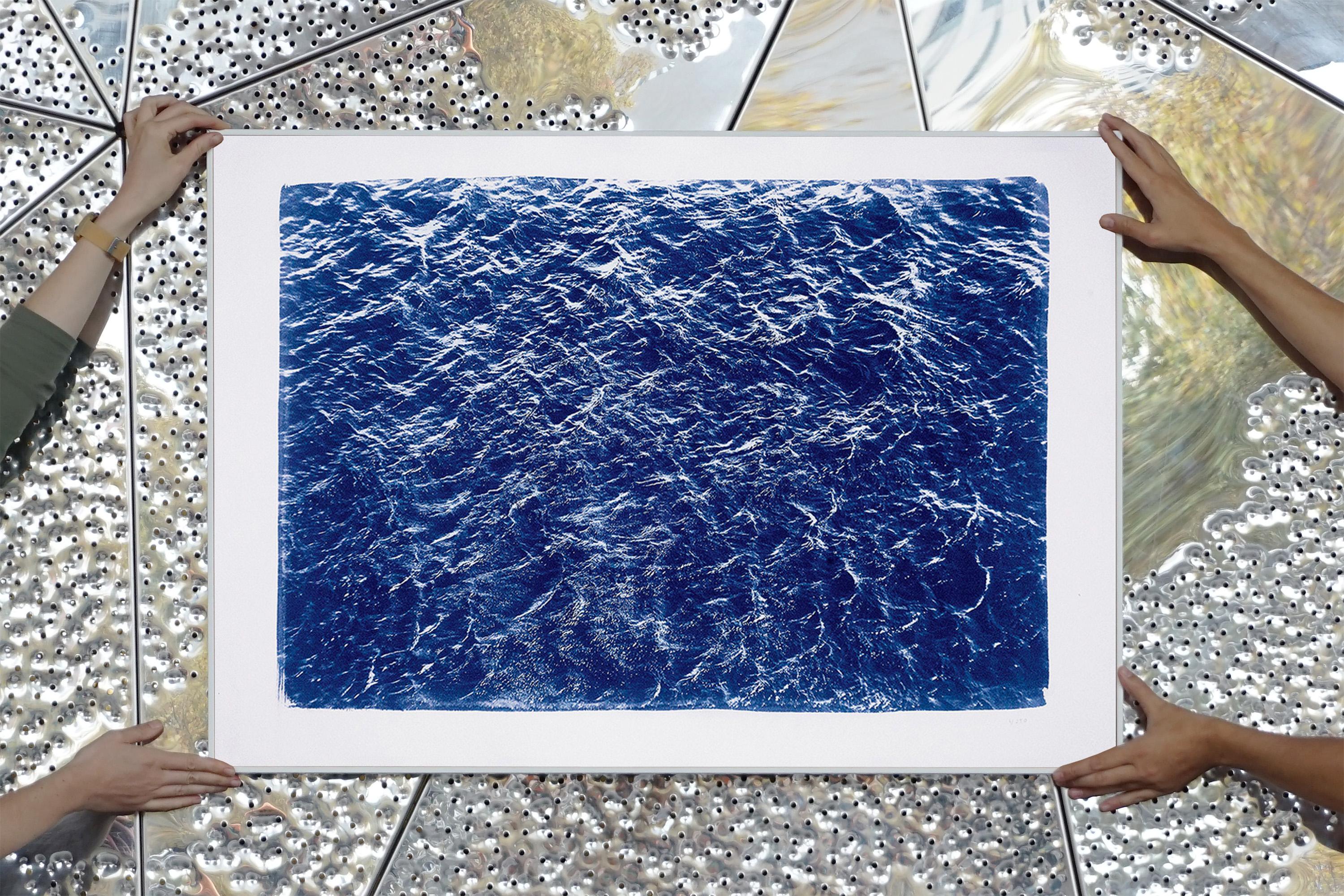 Pacific Ocean Currents, Handmade Cyanotype Seascape in Blue, Waves Landscape  For Sale 1