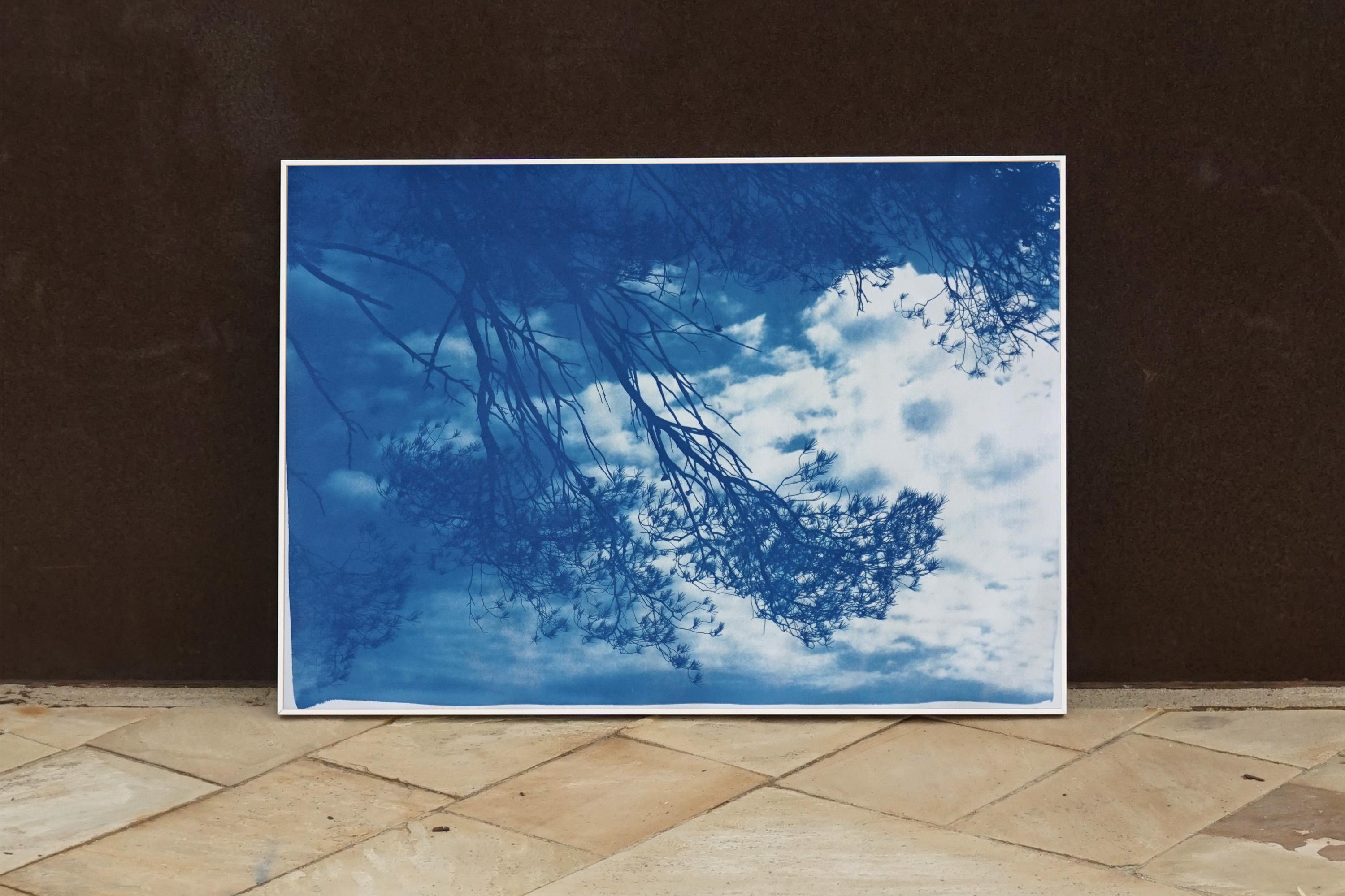 Vue de la mer de Malibu, paysage californien aux tons bleus, cyanotype fait à la main, papier - Bleu Landscape Print par Kind of Cyan