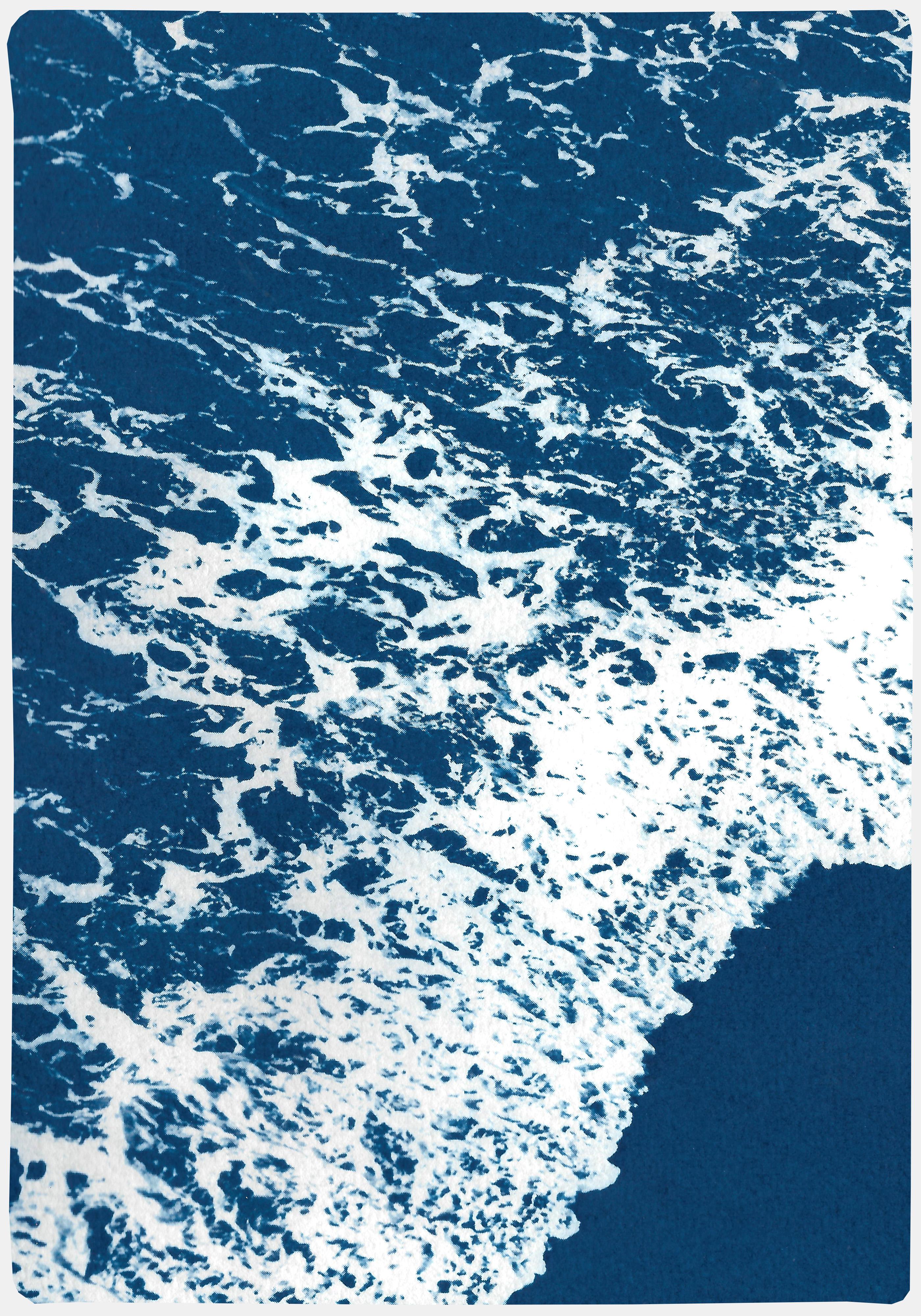 Nautical Diptych of Deep Blue Sandy Shore, Original Cyanotype, Calming Seascape - Minimalist Art by Kind of Cyan