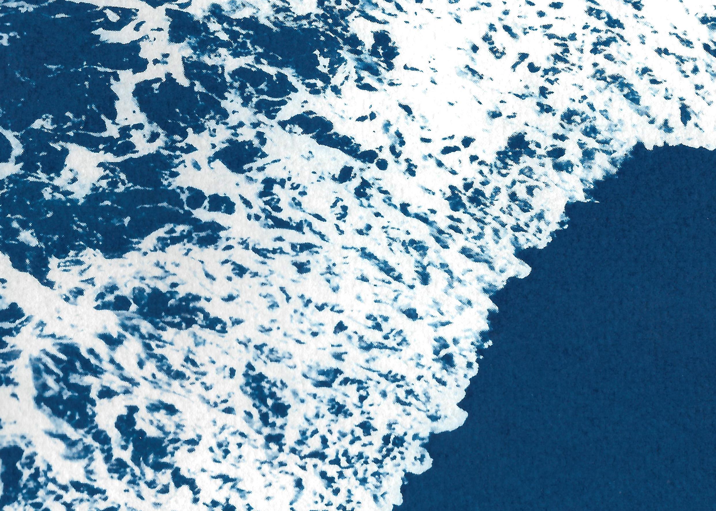 Nautical Diptych of Deep Blue Sandy Shore, Original Cyanotype, Calming Seascape For Sale 1