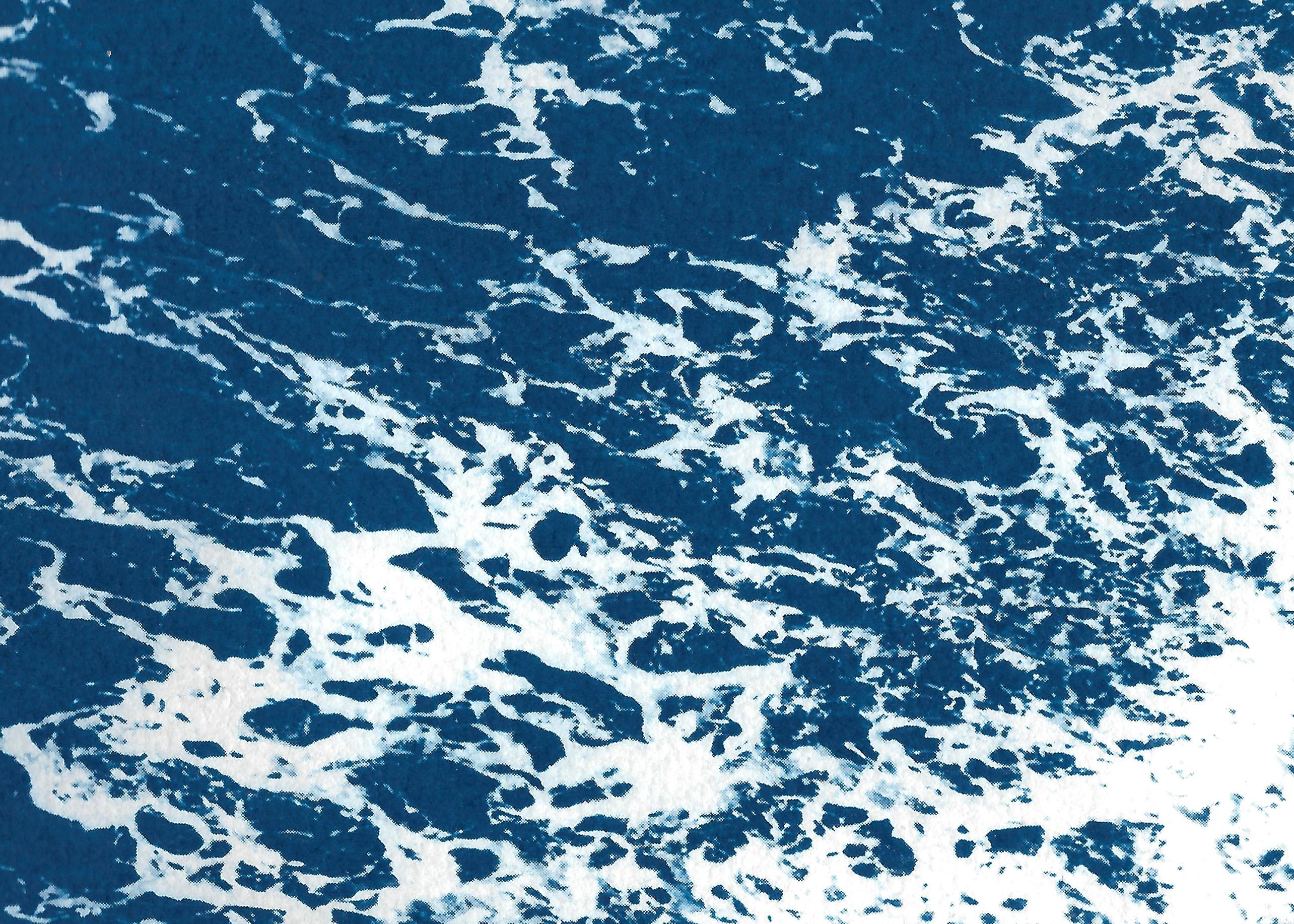 Nautical Diptych of Deep Blue Sandy Shore, Original Cyanotype, Calming Seascape For Sale 4