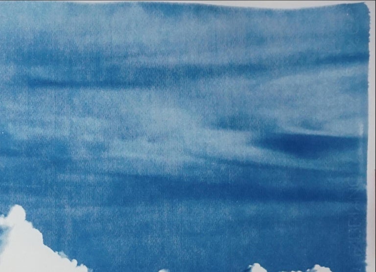 Blustery Clouds, Stormy Sky Landscape, Blue Tones, Extra Large Cyanotype, Paper For Sale 1