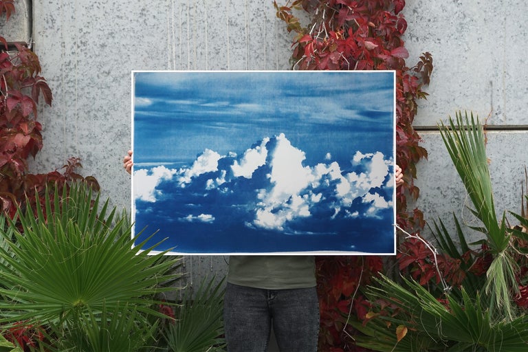 Blustery Clouds, Stormy Sky Landscape, Blue Tones, Extra Large Cyanotype, Paper For Sale 4