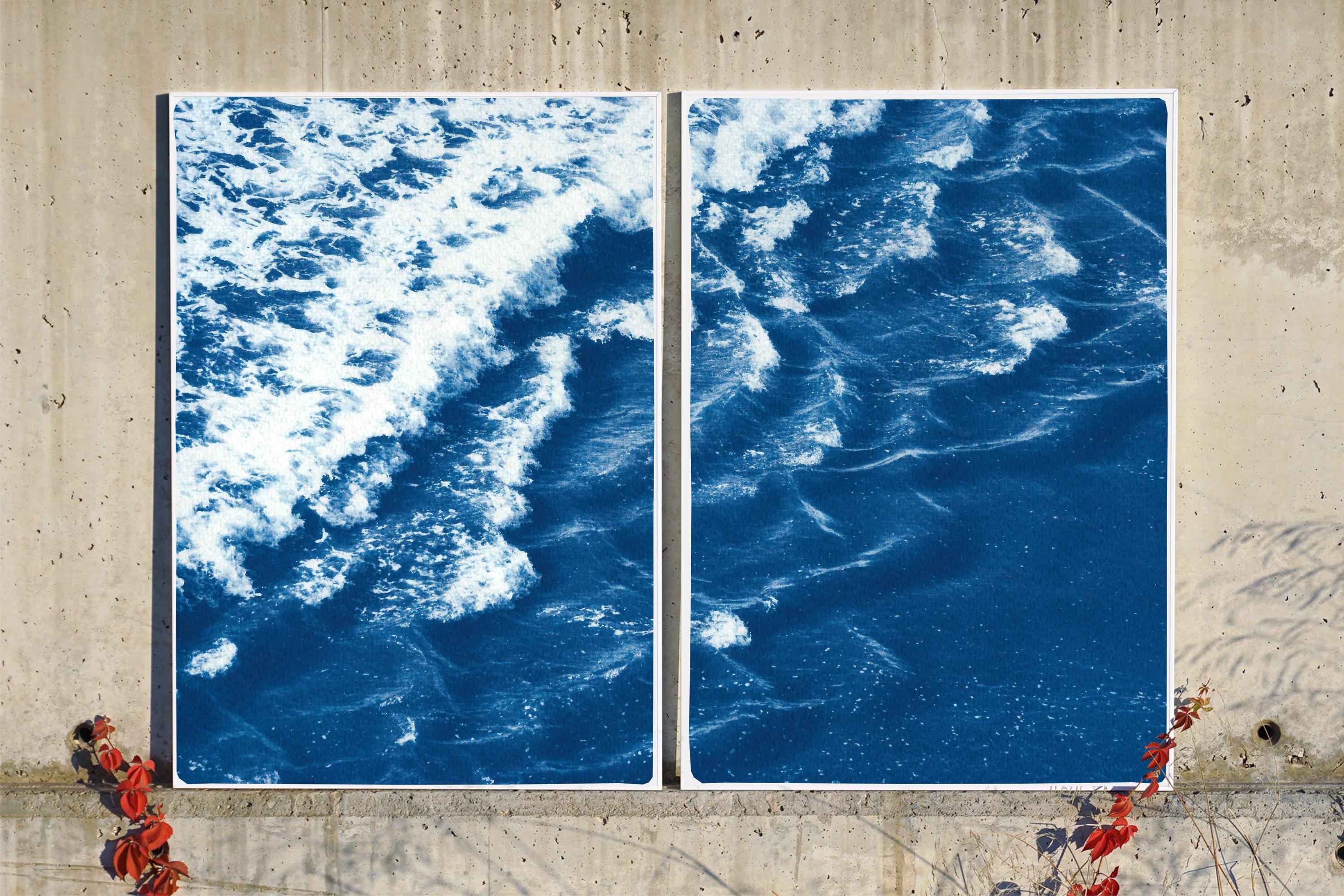 Rolling Waves off Sidney, Seascape Diptych Cyanotype, Australian Coast, Indigo 1