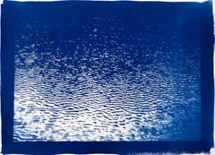 Le panorama du lac Tahoe, paysage nautique, cyanotype bleu, art de l'eau minimaliste