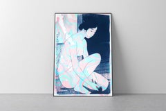 Traditional Japanese Scene, Geisha Nude, Ukiyo-e Style, Mixed Media Marbling