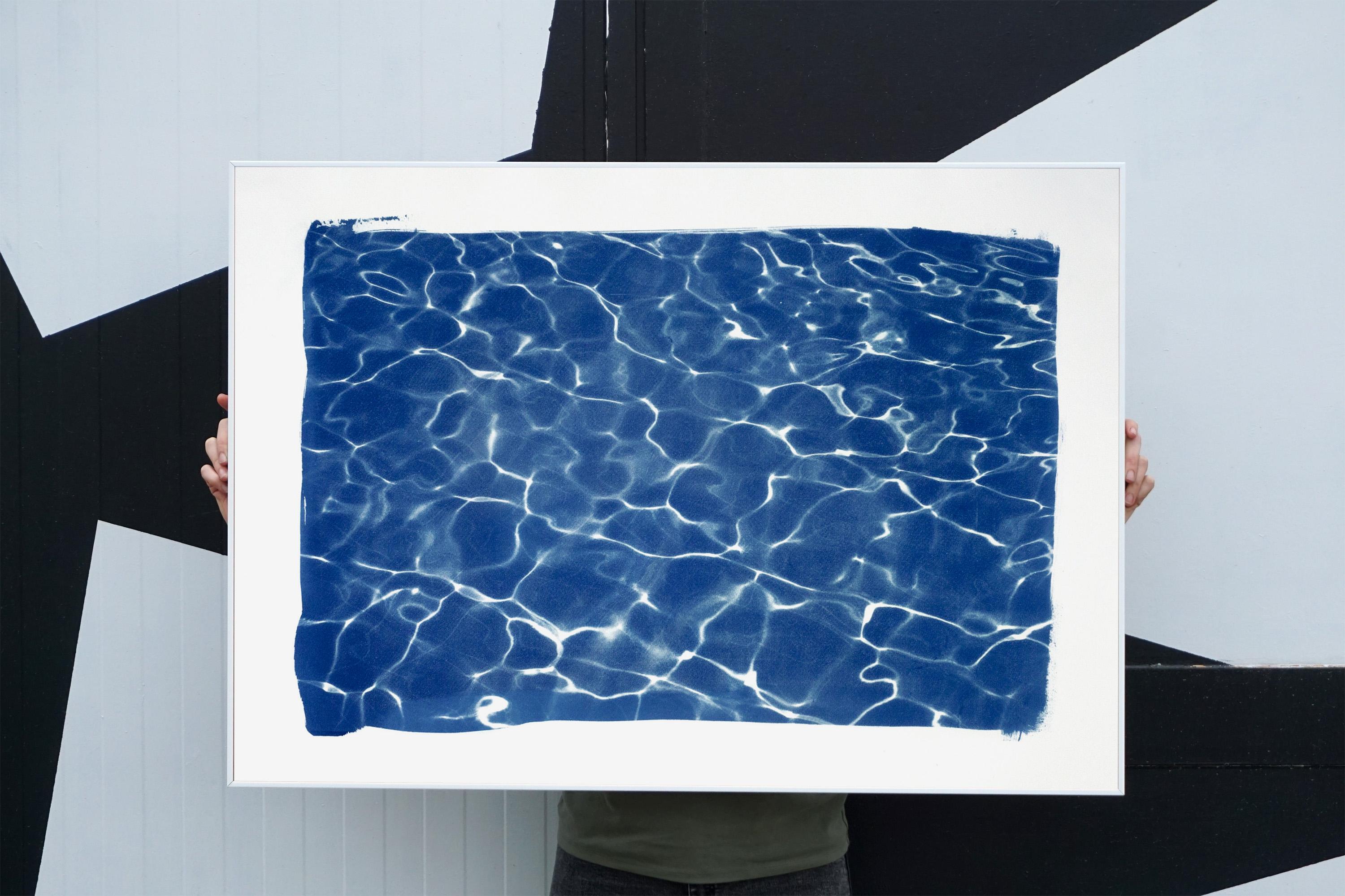 Hollywood Pool House Glow, Exclusive Handmade Cyanotype Print of Blue Patterns For Sale 1