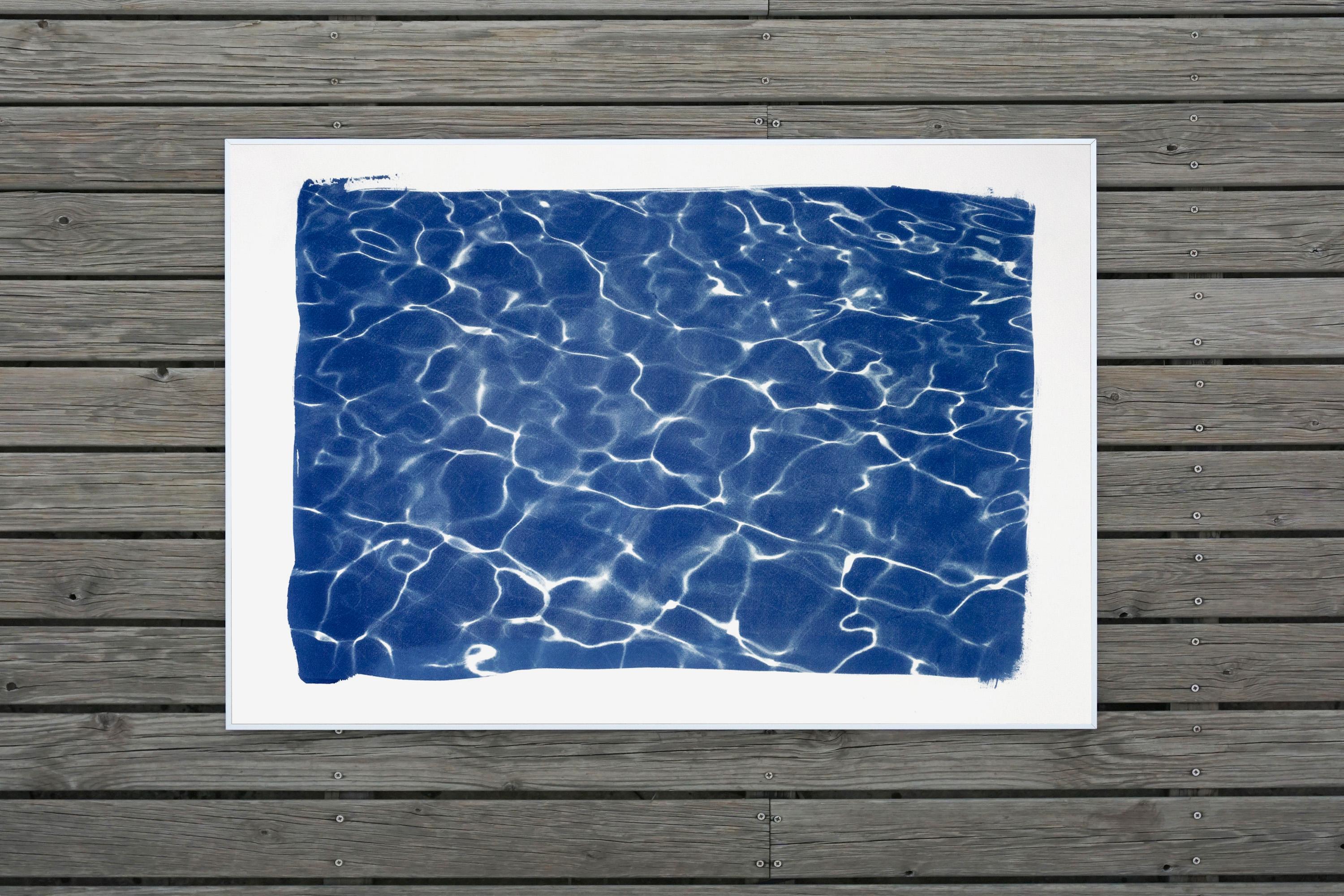 Hollywood Pool House Glow, Exclusive Handmade Cyanotype Print of Blue Patterns For Sale 2