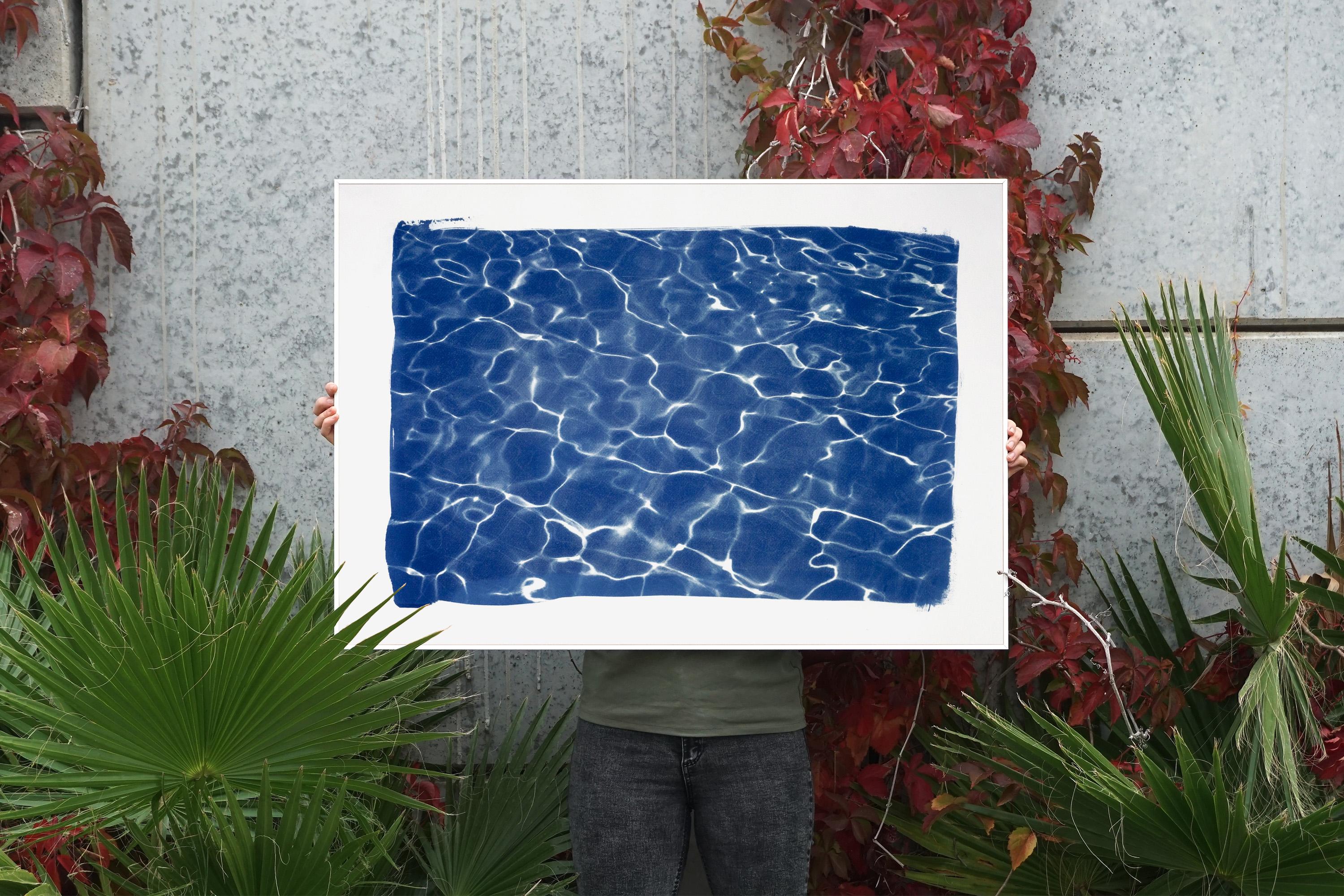 Hollywood Pool House Glow, Exclusive Handmade Cyanotype Print of Blue Patterns For Sale 3