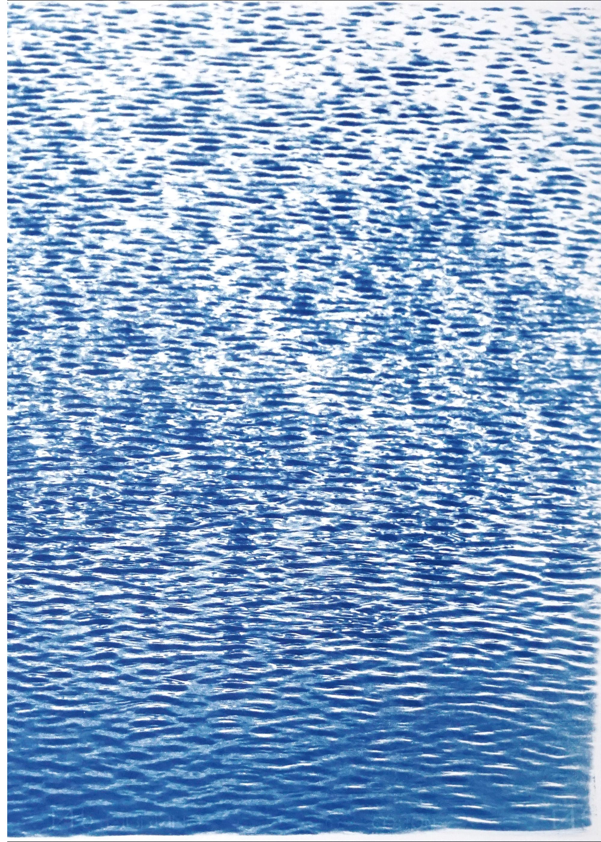 Serene Cove Ripples, Mediterranean Seascape Diptych in Blue & White, Cyanotype For Sale 1