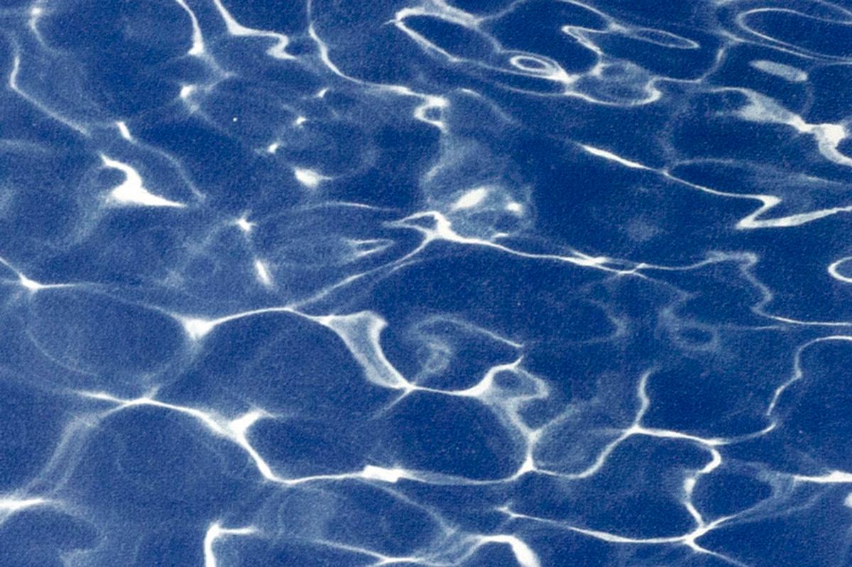 Hollywood Pool House Glow, esclusiva stampa cianotipica fatta a mano di motivi blu 3