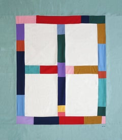 Colorful Indoor Window, Turquoise Constructivist Composition, Textile Art, 2024