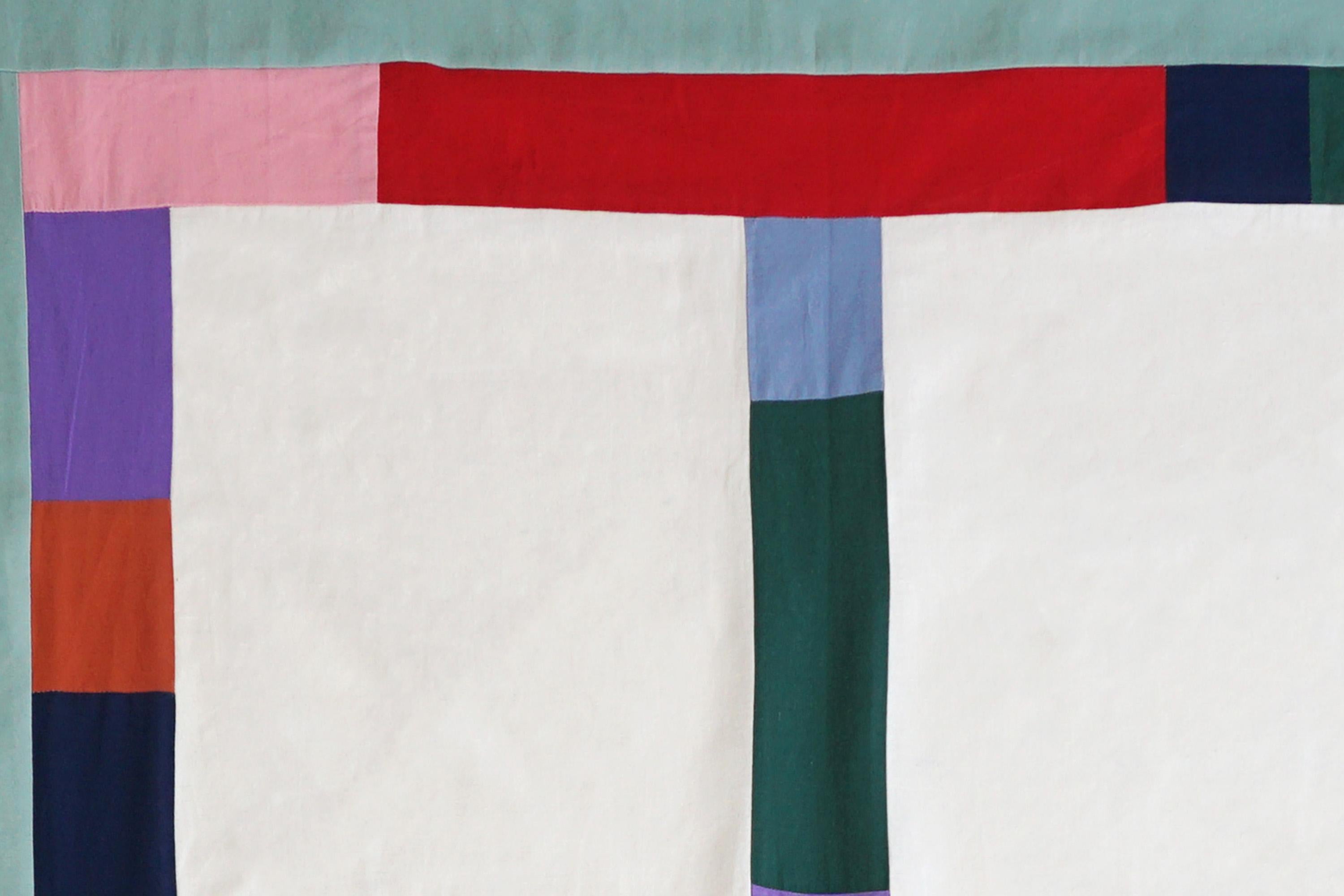 Colorful Indoor Window, Turquoise Constructivist Composition, Textile Art, 2024 For Sale 5