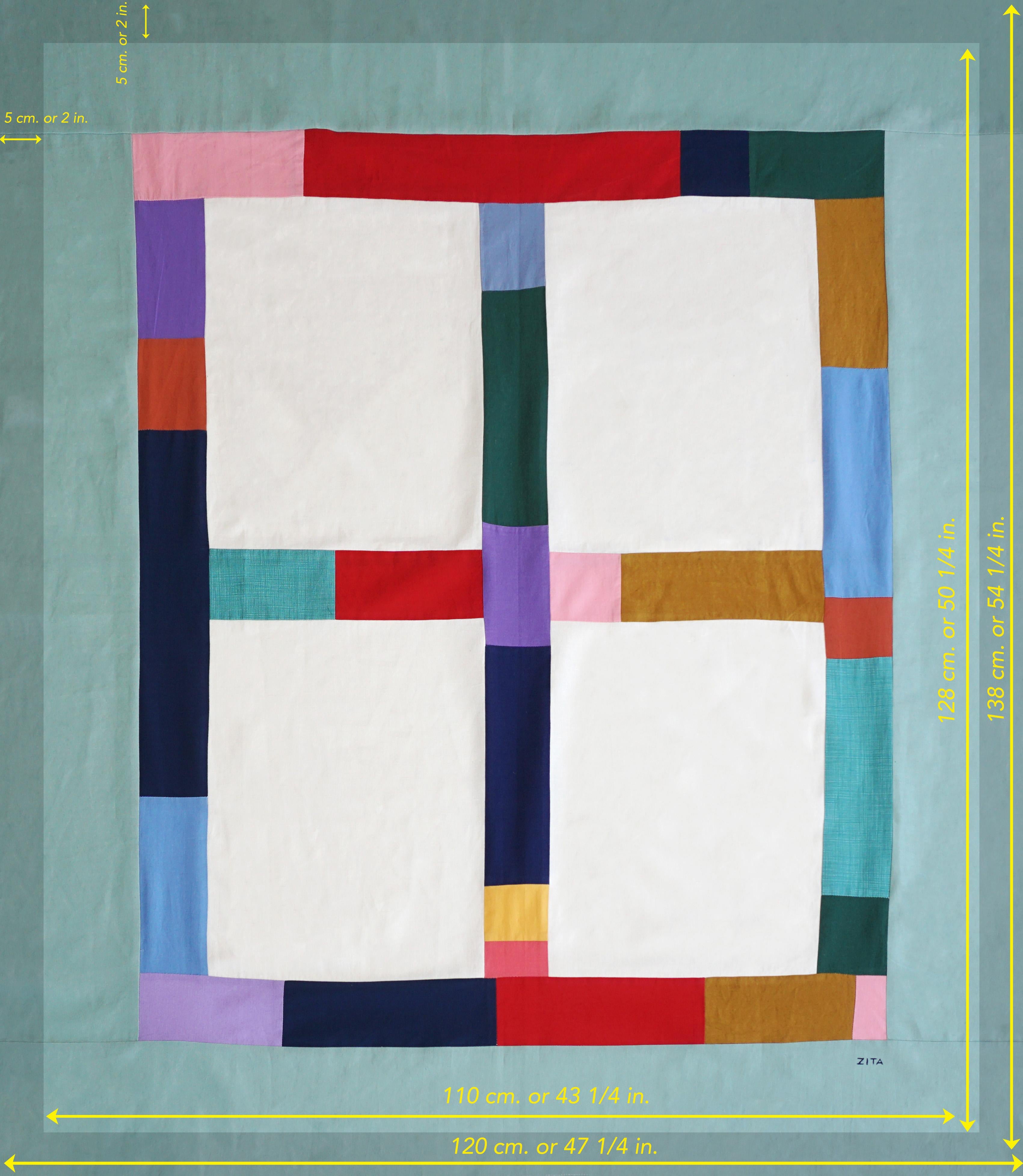 Colorful Indoor Window, Turquoise Constructivist Composition, Textile Art, 2024 For Sale 1