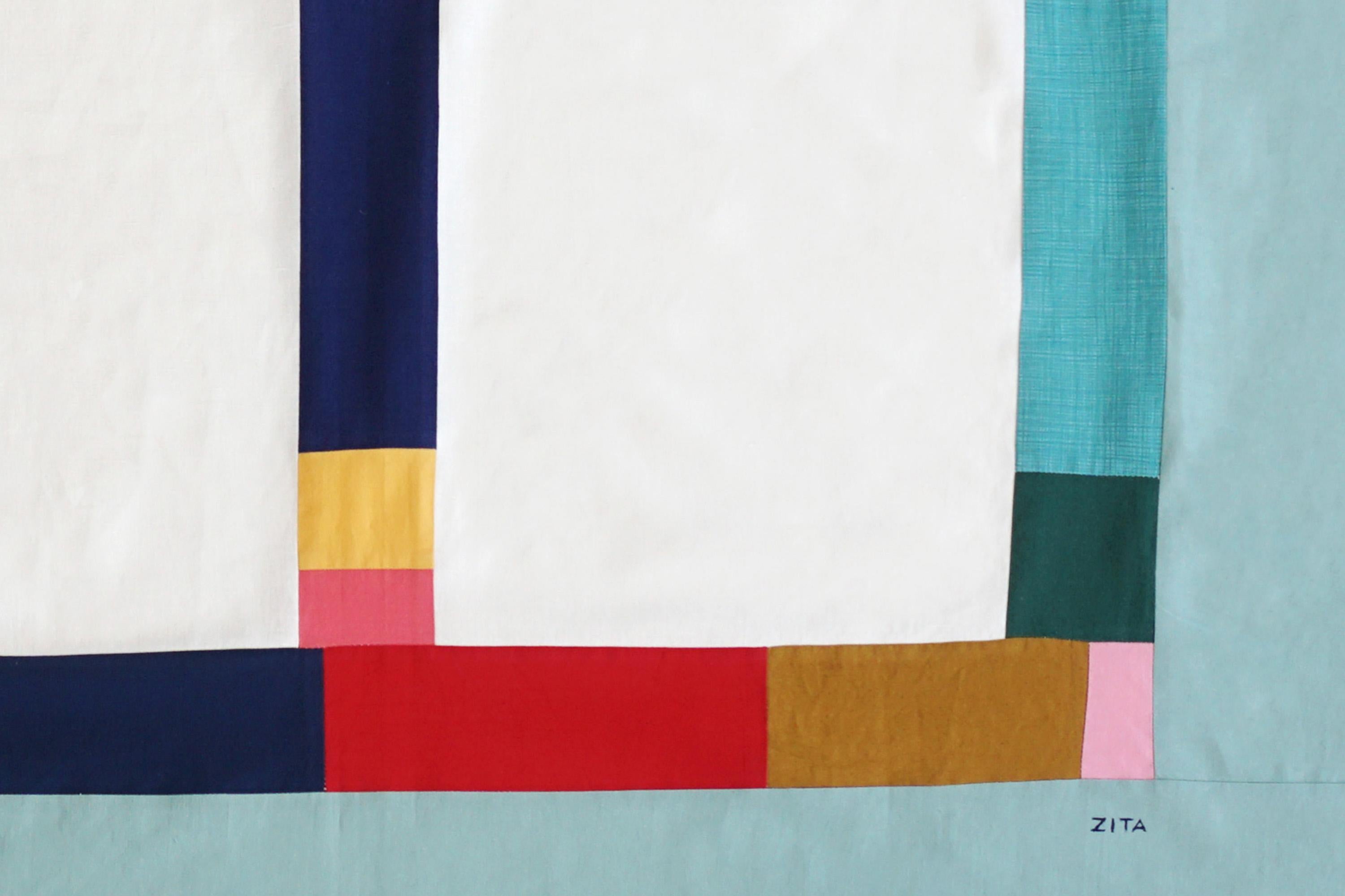 Colorful Indoor Window, Turquoise Constructivist Composition, Textile Art, 2024 For Sale 2