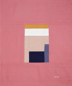 Spring Constructivist Window, Patchwork Compositions in Pink, Geometric Tapestry