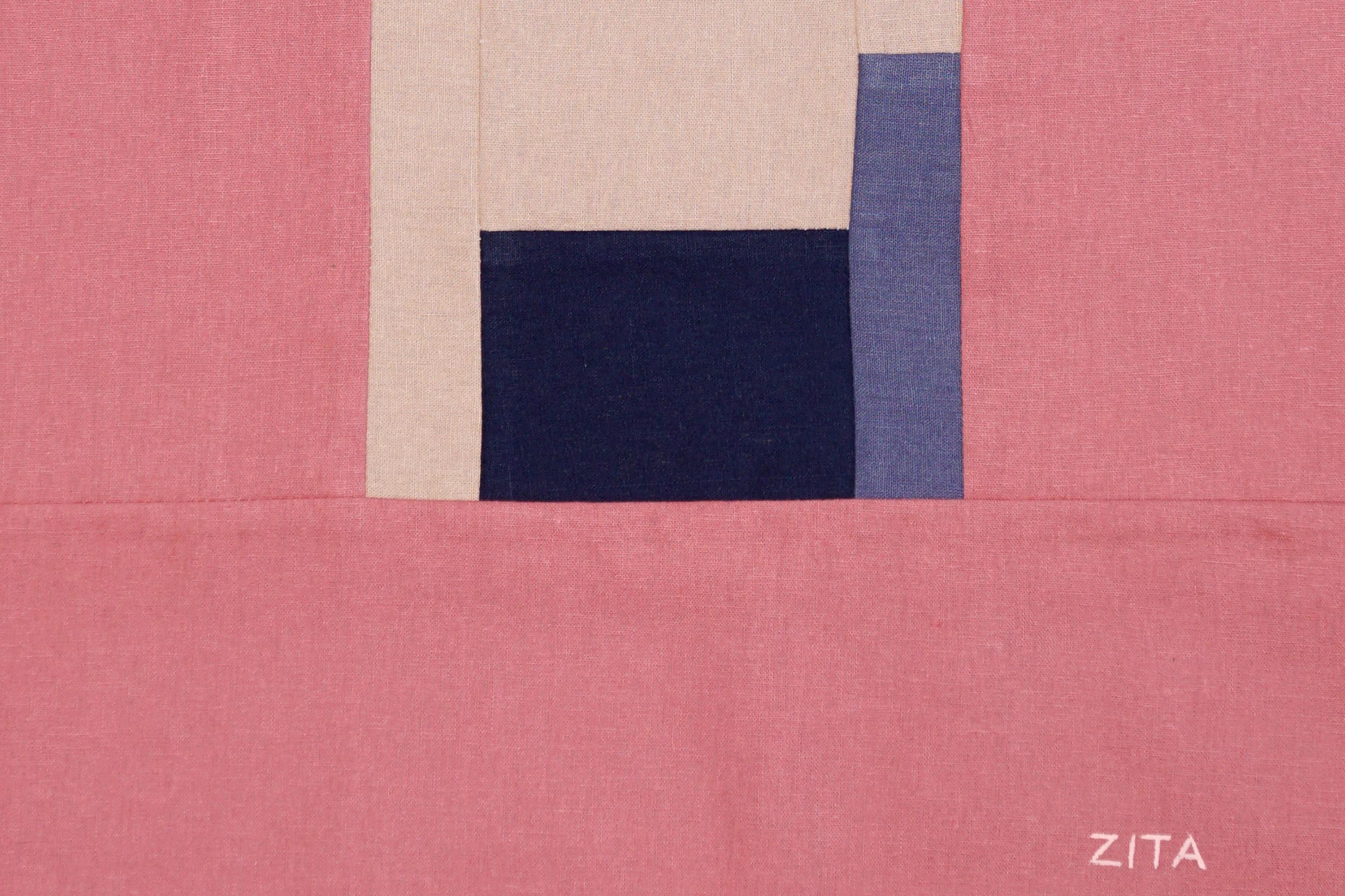 Finestra costruttivista di primavera, composizioni patchwork in rosa, arazzo geometrico in vendita 6