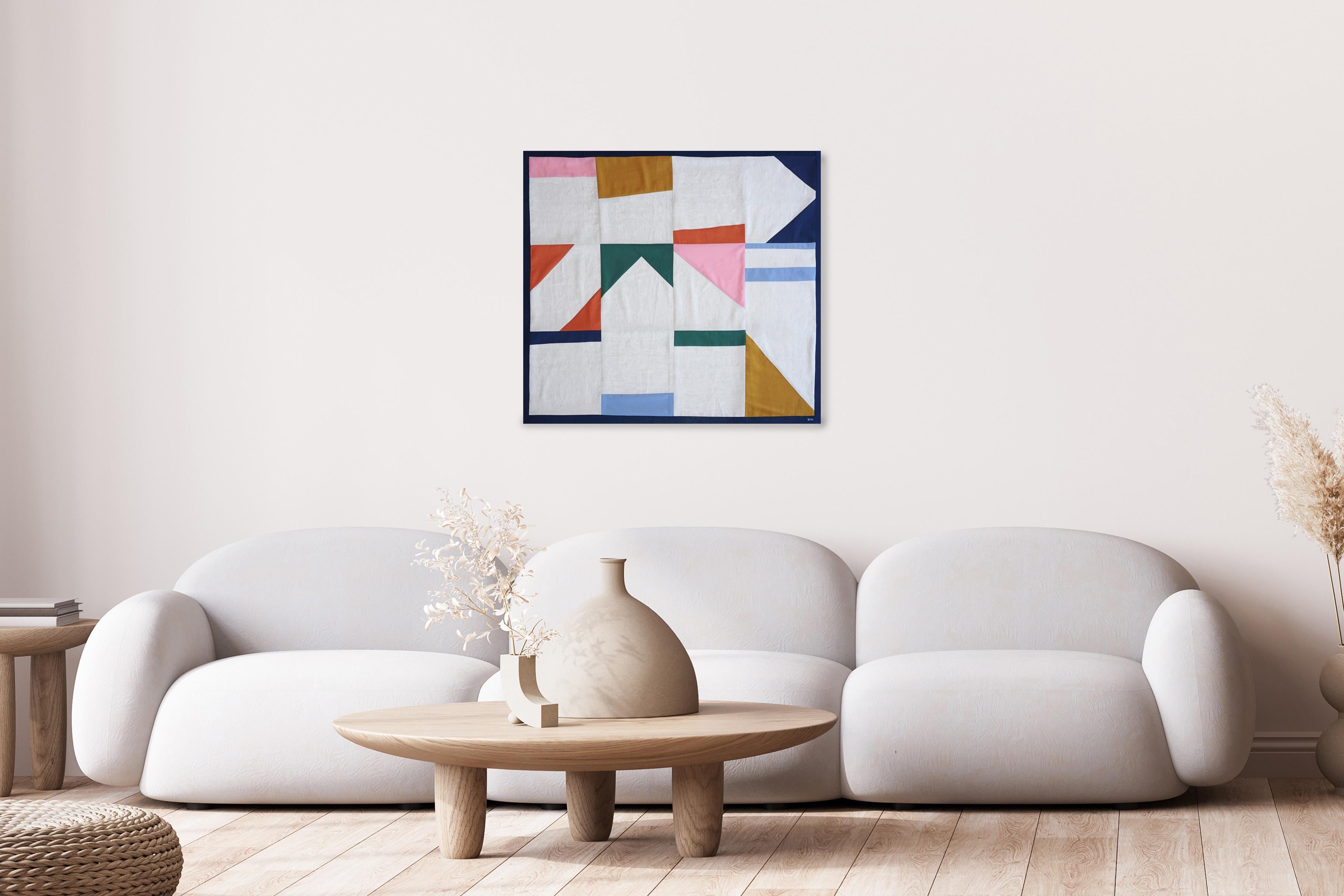 Crops de neige, œuvres d'art géométriques en patchwork, constructivisme blanc et bleu - Géométrique abstrait Art par Zita Chocarro