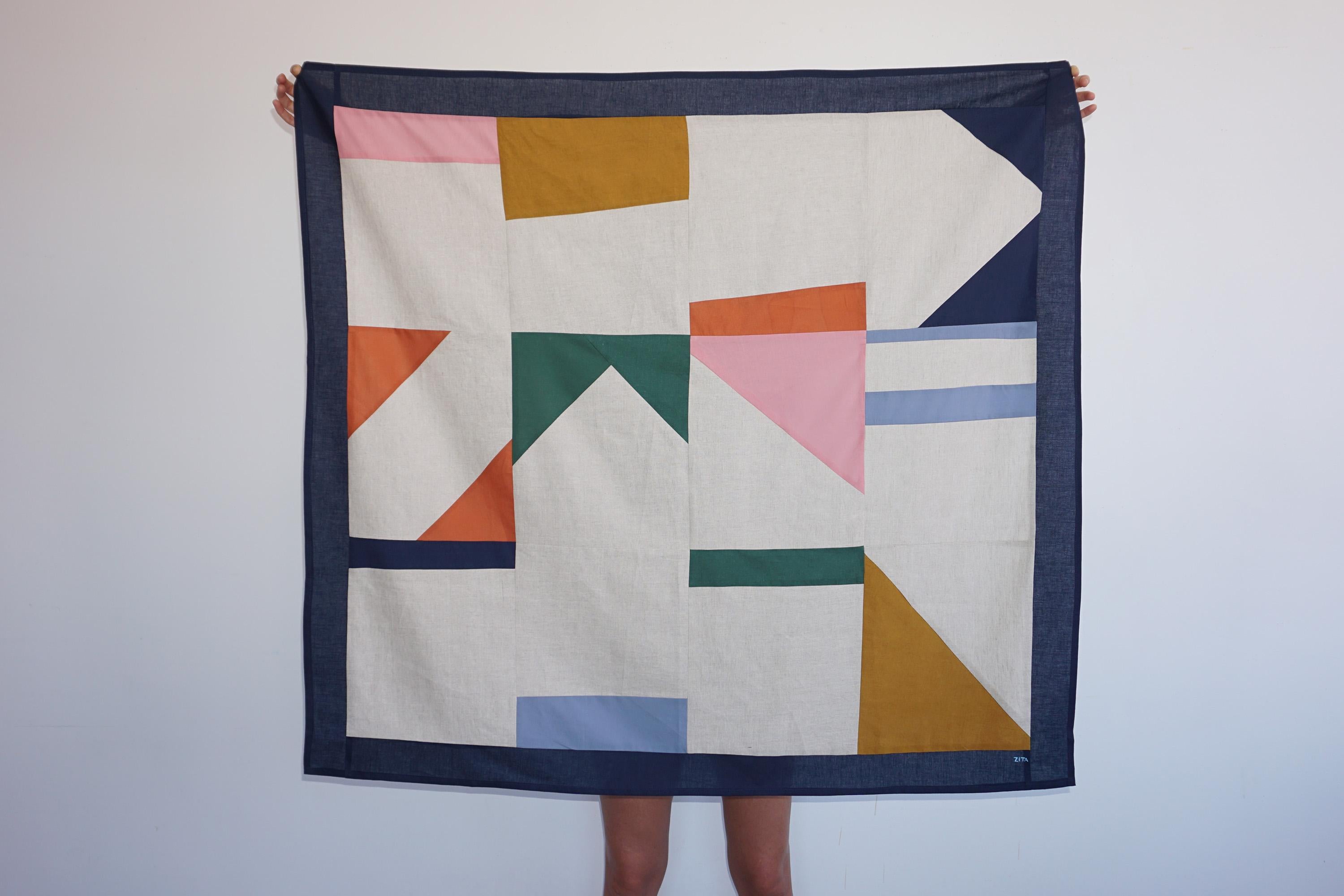 Crops de neige, œuvres d'art géométriques en patchwork, constructivisme blanc et bleu en vente 7