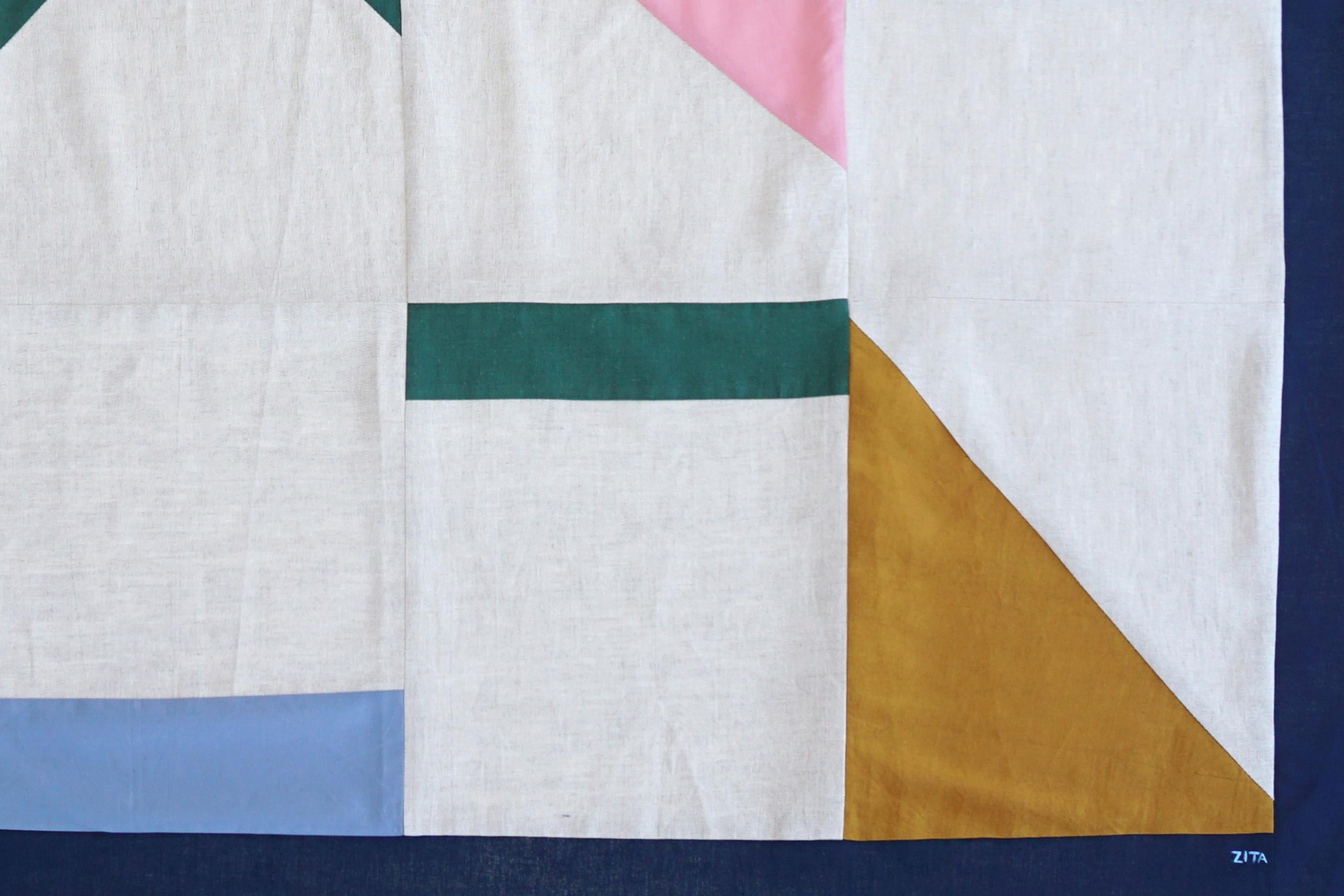 Crops de neige, œuvres d'art géométriques en patchwork, constructivisme blanc et bleu en vente 5