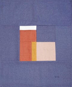 Winter Constructivist Window, Patchwork Compositions in Blue, Geometric Tapestry