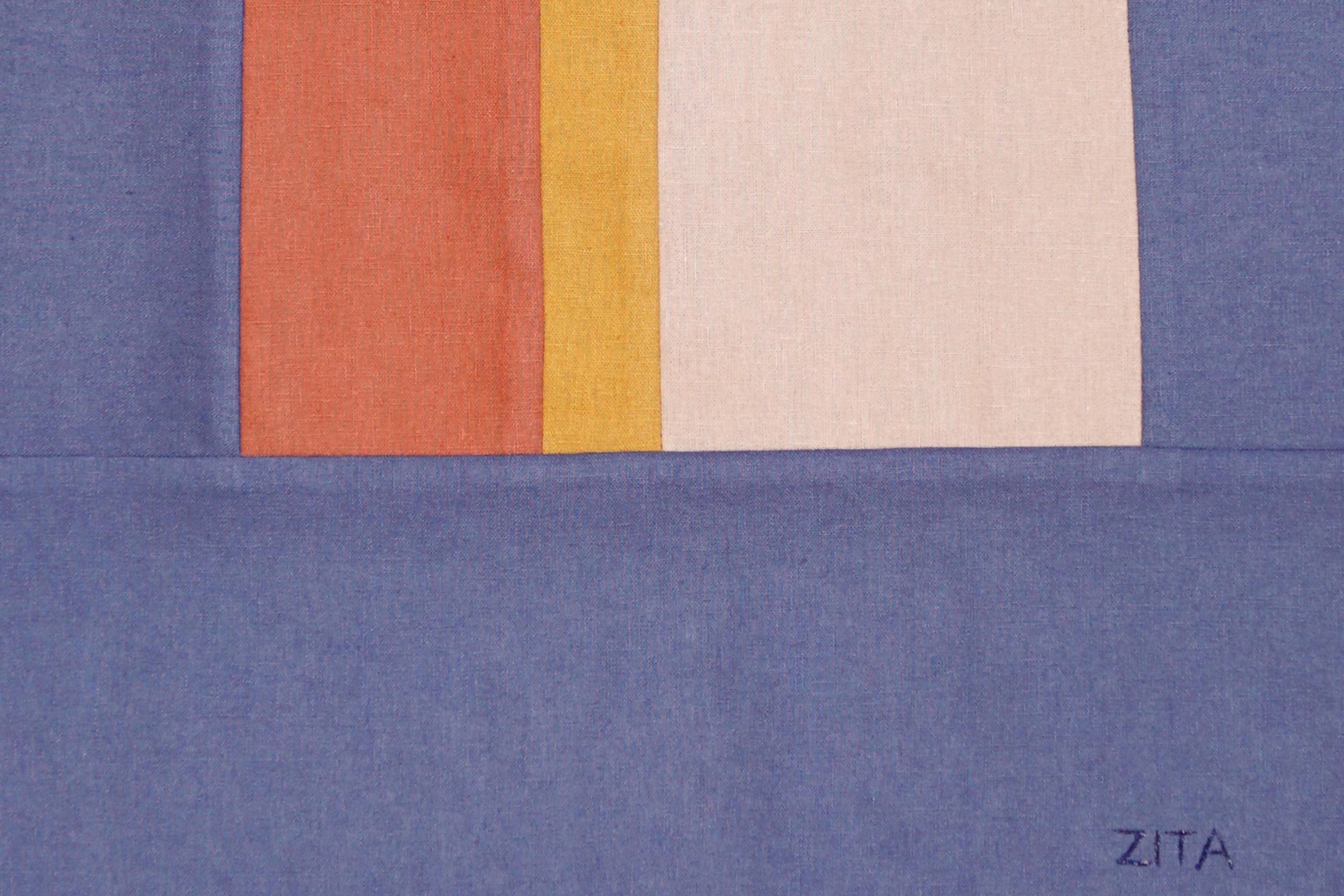 Finestra costruttivista invernale, composizioni patchwork in blu, arazzo geometrico in vendita 5