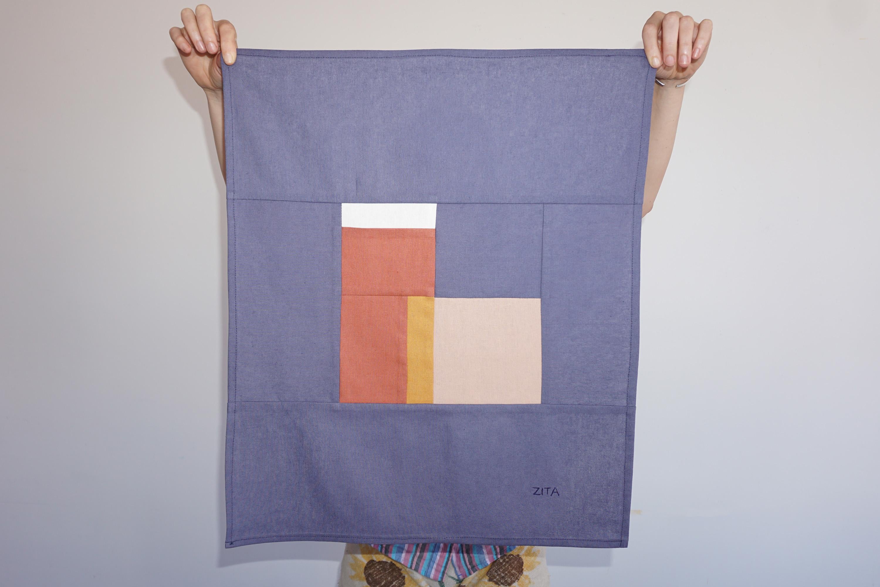 Finestra costruttivista invernale, composizioni patchwork in blu, arazzo geometrico in vendita 7