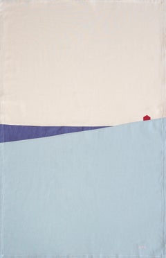 Arctic Beach Sunset, Geometric Patchwork Minimalist Landscape, Linen Fabric 2024