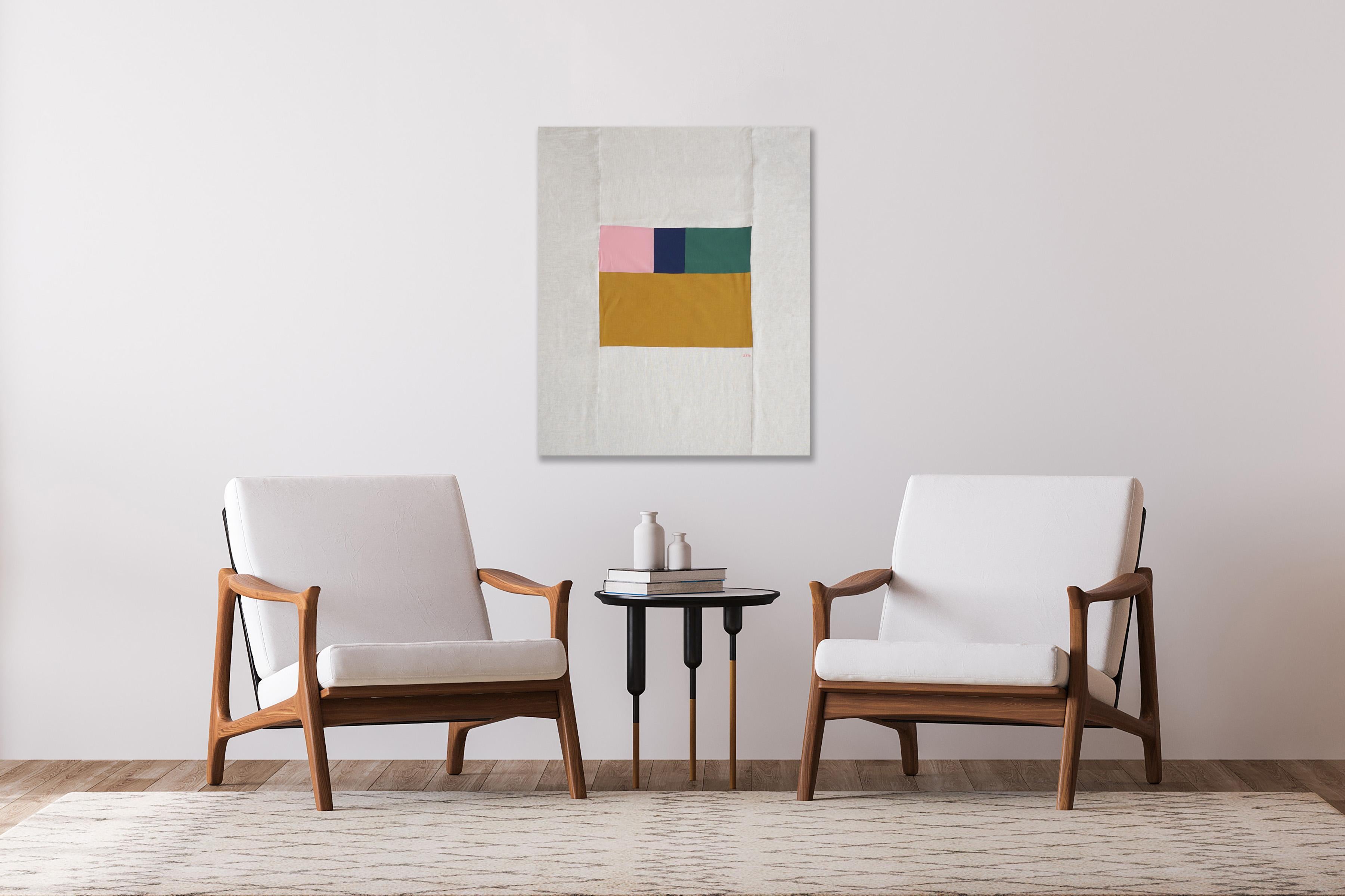 Quiet Room from Above, Bauhaus Geometric Interior, Nude Tones Patchwork, 2024 For Sale 2