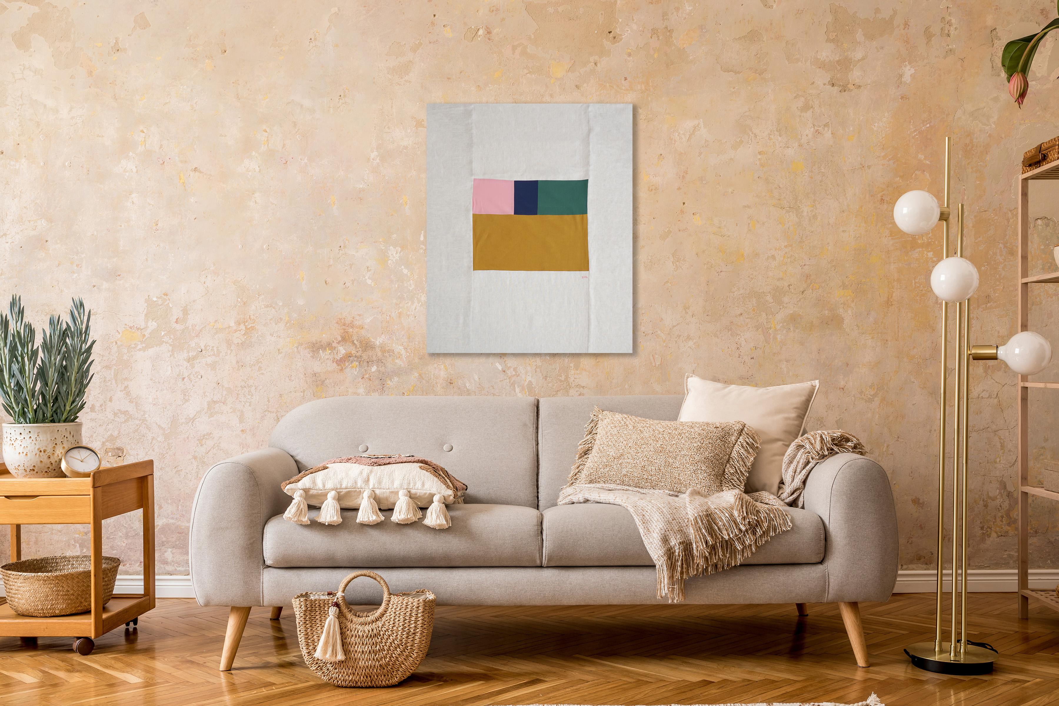 Quiet Room from Above, Bauhaus Geometric Interior, Nude Tones Patchwork, 2024 For Sale 3