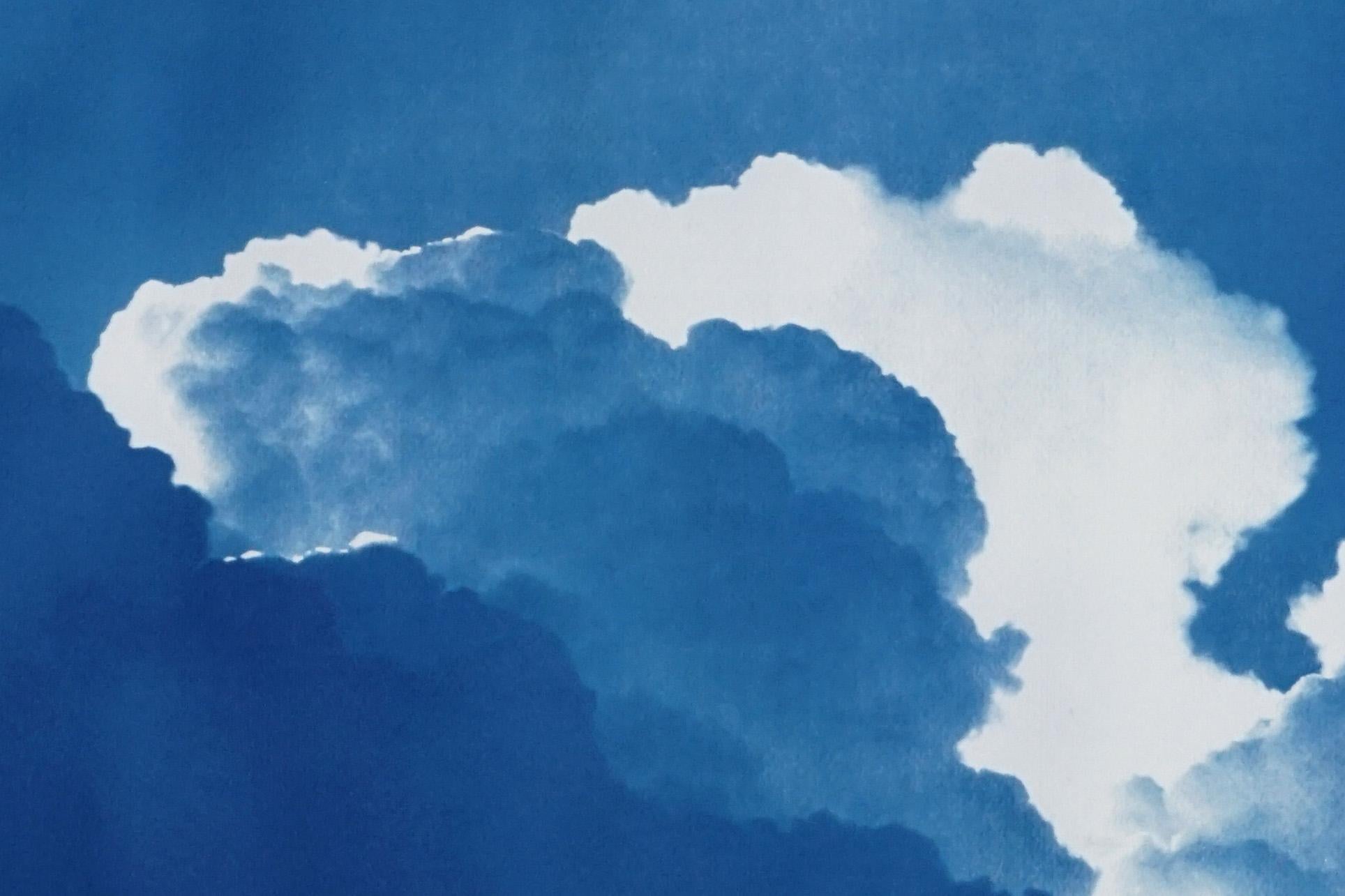 Nuvole azzurre,  Paesaggio stampato in cianotipia con toni blu, paesaggio contemporaneo in vendita 6