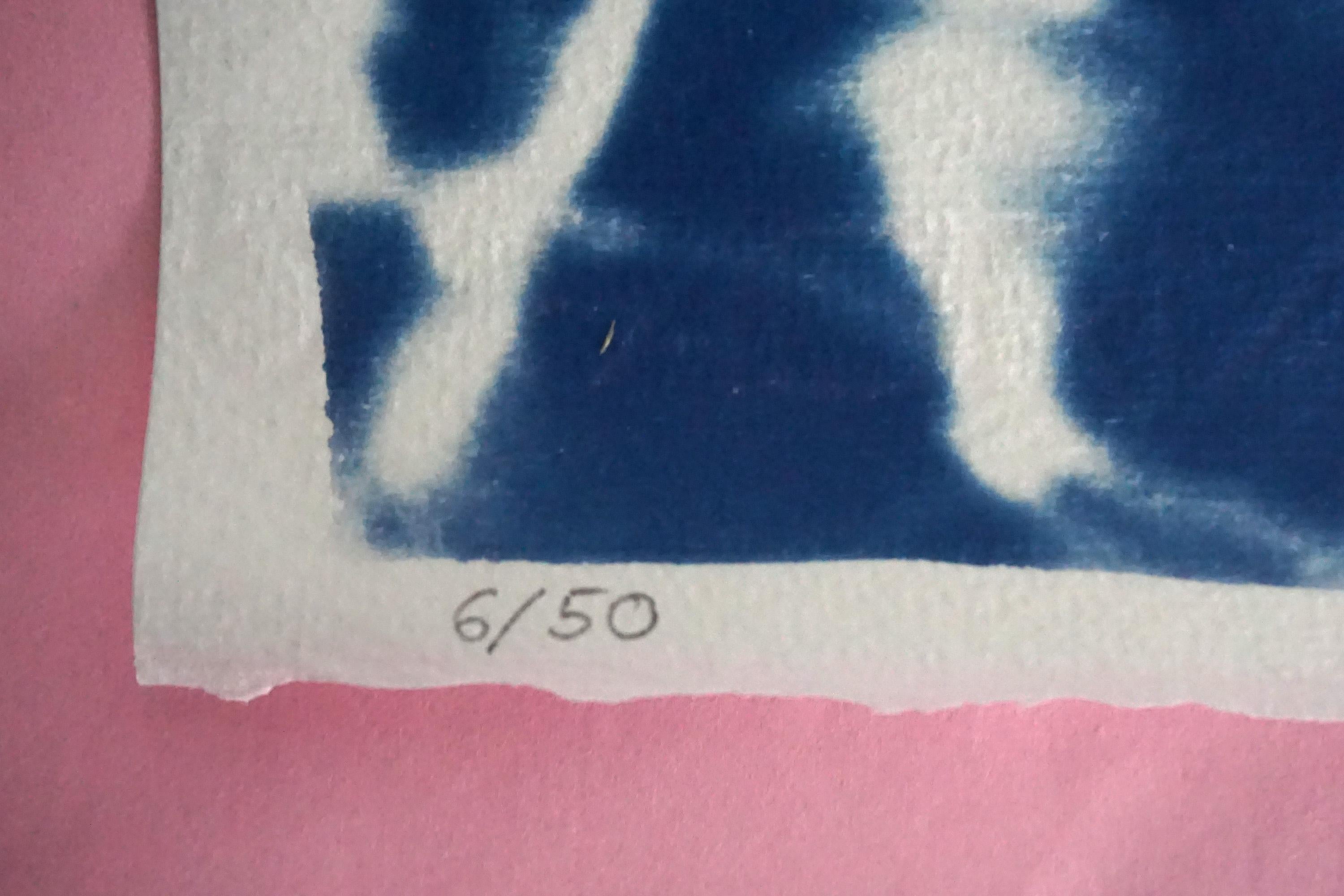 Vista al mar del pino de Malibú, paisaje californiano en tonos azules, cianotipia hecha a mano, papel en venta 5