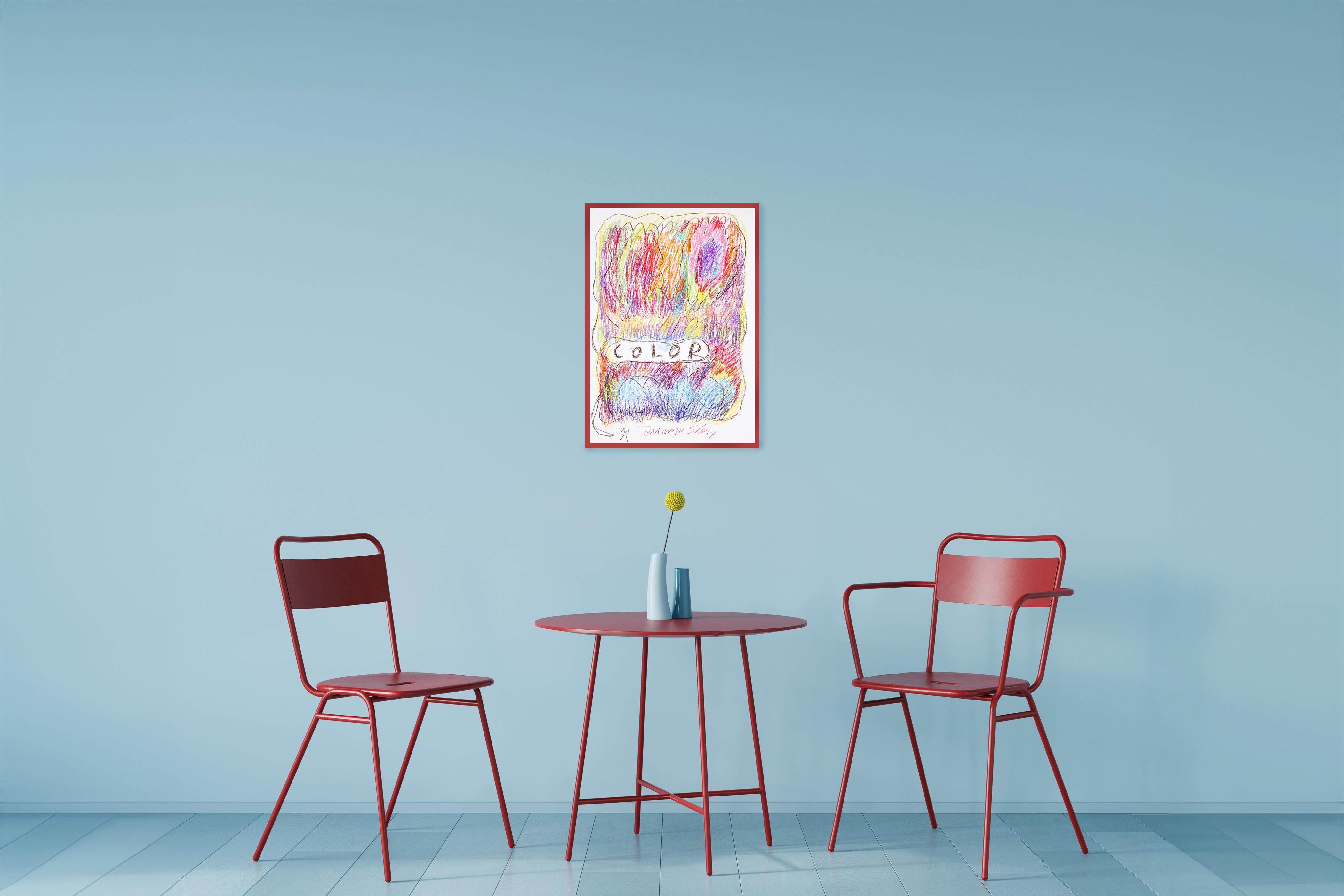 Loud Color, Expressionist Drawing on Watercolor Paper in Vivid Tones, Text Art For Sale 4