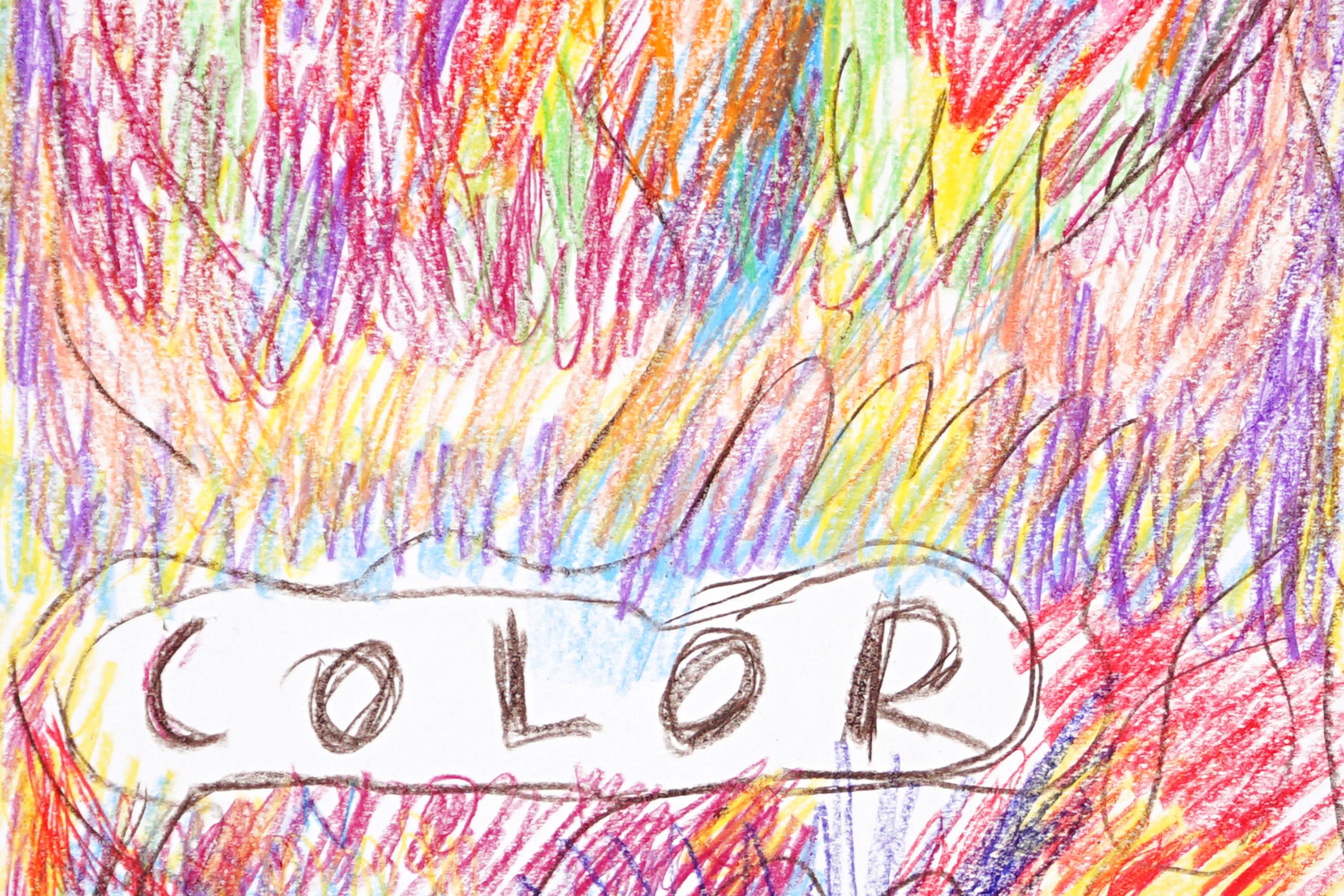 Loud Color, Expressionist Drawing on Watercolor Paper in Vivid Tones, Text Art For Sale 1