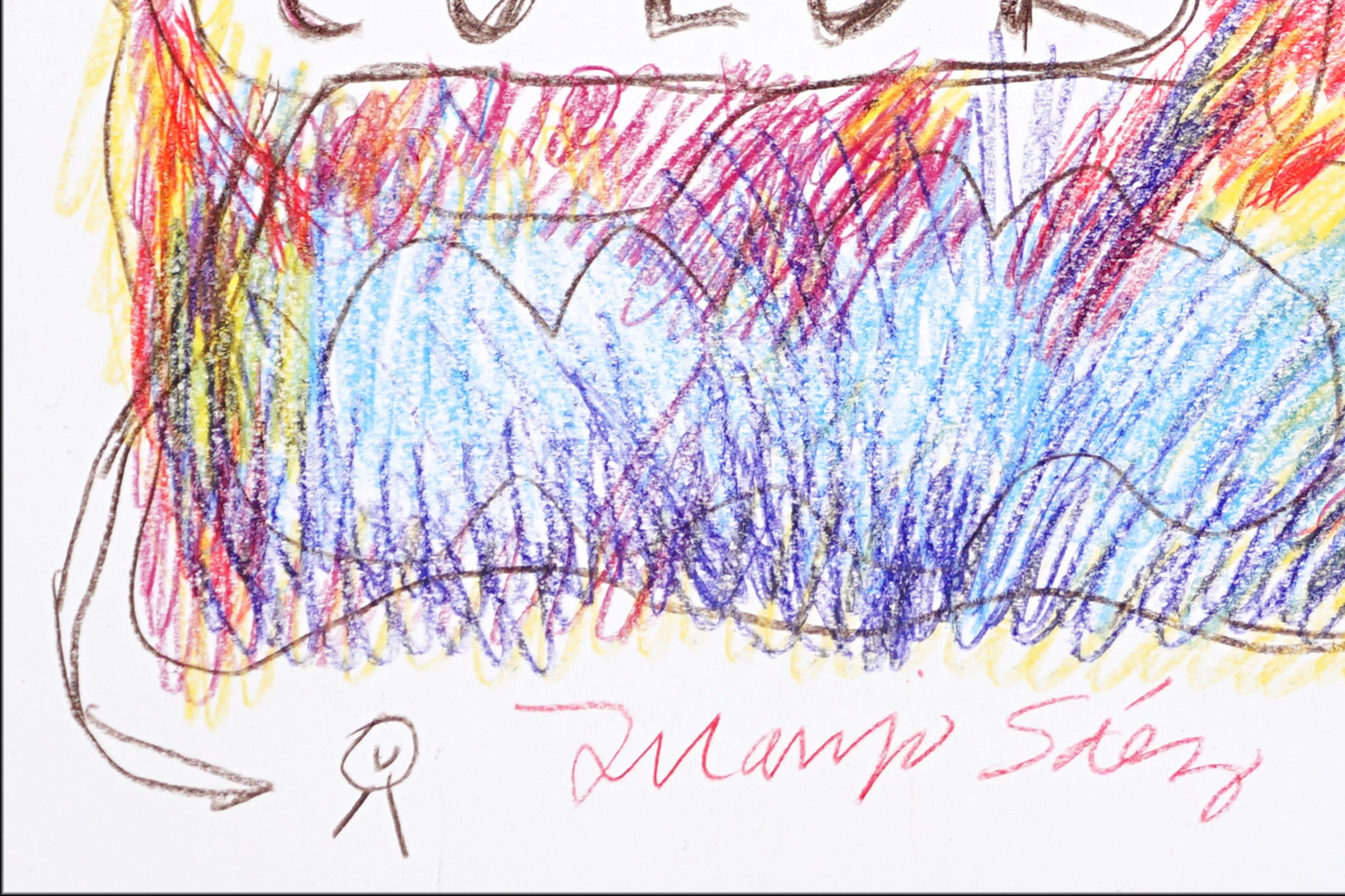 Loud Color, Expressionist Drawing on Watercolor Paper in Vivid Tones, Text Art For Sale 5