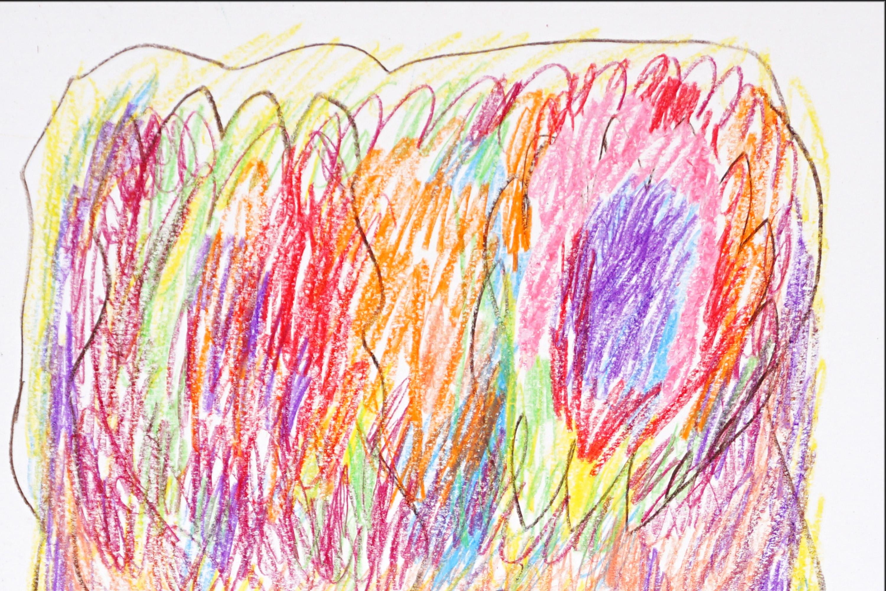 Loud Color, Expressionist Drawing on Watercolor Paper in Vivid Tones, Text Art For Sale 3