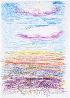 Zwei Wolken, Expressionistische Zeichnung auf Aquarellpapier, Himmelslandschaft, Naïf-Landschaft