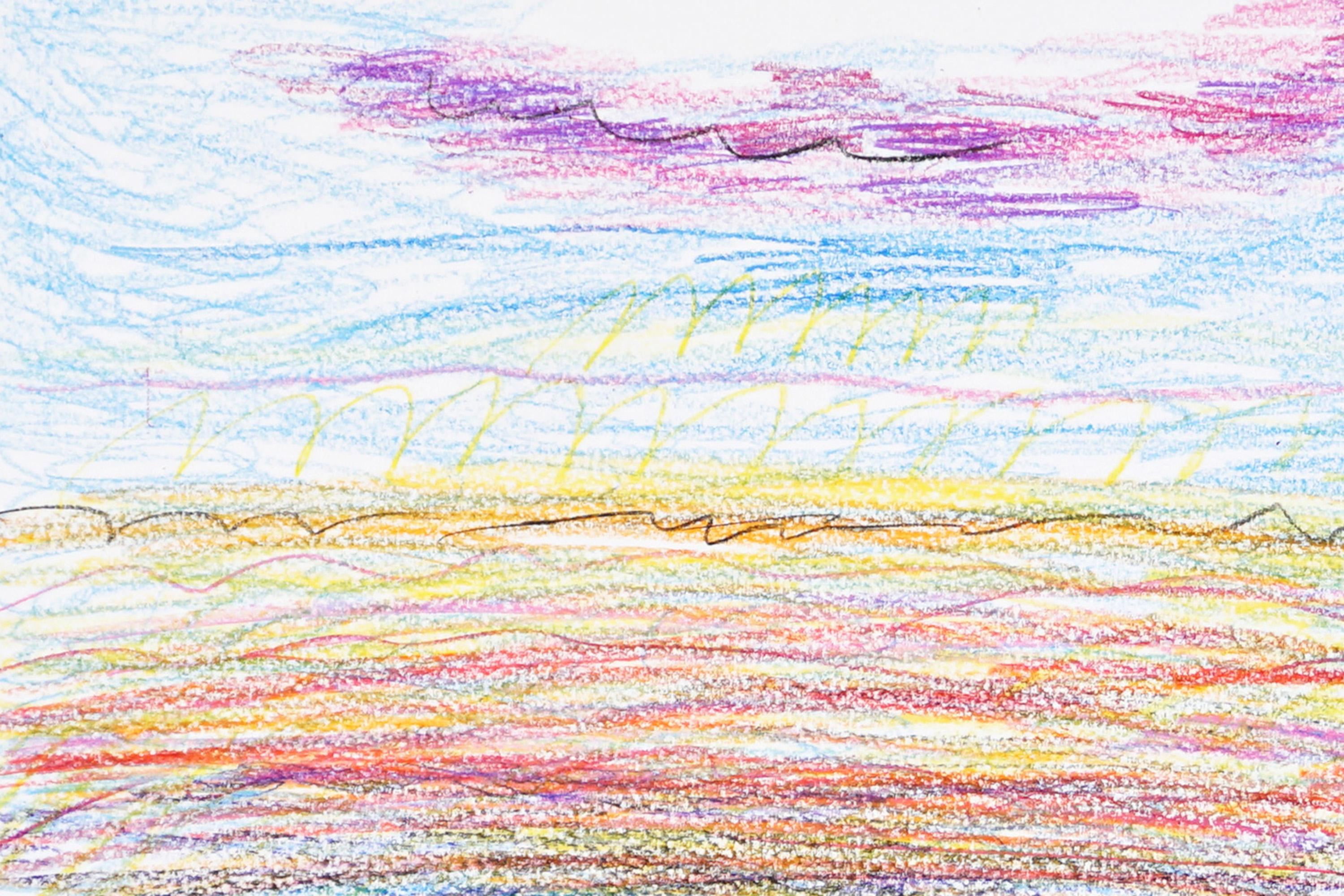 Due nuvole, Disegno espressionista su carta acquerellata, Paesaggio marino, Paesaggio Naïf - Art Espressionista di Juanjo Saez