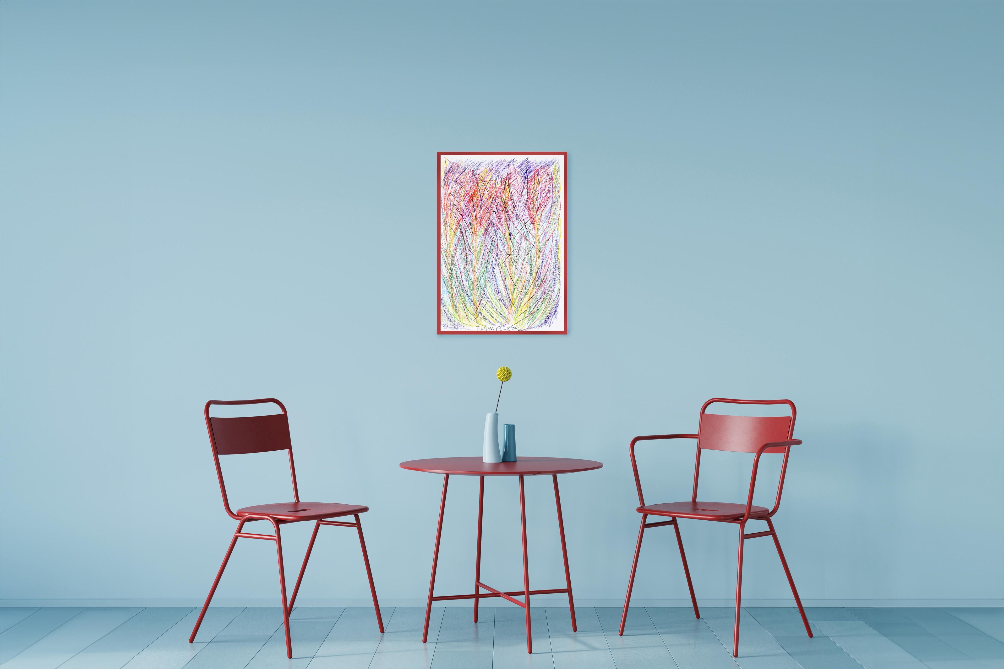 Fleurs sauvages, fleurs expressionnistes abstraites, dessin contemporain sur papier, 2024. en vente 1